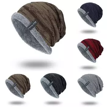 Вязаные шапки унисекс для женщин и мужчин, лыжная шапка с флисовой подкладкой, зимняя шапка с напуском One Size коричневый