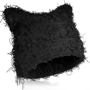 Вязаные шапки в стиле хип-хоп с эффектом потертости, унисекс, зимние, кошачьи ушки, шапки-бини с маленьким дьяволом, пушистая, теплая, шапка-балаклава для отдыха на природе Adult