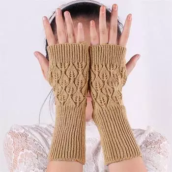 Вязаные шерстяные перчатки с полупальцами, полые акриловые полуперчатки с пальцами, вязаные рукава 20CM чёрный