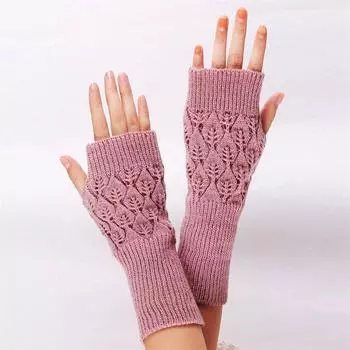 Вязаные шерстяные перчатки с вязаным рукавом, перчатки с половиной пальца, полый акрил, с половиной пальца 20CM чёрный