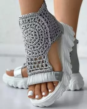 Вязаные шерстяные сандалии для женщин, новинка 2023 года, плетеная эластичная летняя обувь, женские сандалии на плоской подошве с сеткой, женские сандалии Mujer 36