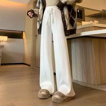 Вязаные широкие брюки для женщин на осень и зиму, новые драпированные длинные брюки с высокой талией, вязаные One Size белый