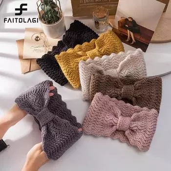 Вязаные широкие повязки на голову для женщин, зимние тюрбаны для волос, однотонные повязки для волос с крестообразным узлом, тюрбаны, аксессуары для волос кофейный