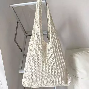 Вязаные Сумки Ручной Работы Пляжные Сумки Легкие Студенческие Наплечные Повседневные Сумки-Тоут Женский Стиль Шоппинг Плетеные Сумки Для Женщин Девушек 35x5x29cm белый