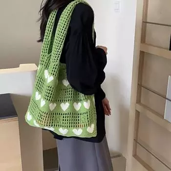 Вязаные сумки женские, большой емкости, женские сумки через плечо, летние пляжные сумки, повседневные ажурные тканые сумки для покупок 37x8x31cm чёрный