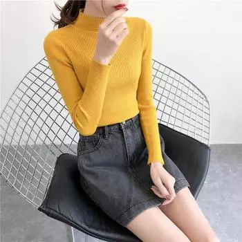 Вязаные свитера для женщин Pull Femme Тонкие удобные водолазки с длинными рукавами XXL