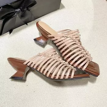 Вязаные тапочки Простые удобные женские туфли для лета на открытом воздухе Модные женские сандалии на каблуках 5,5 см De Mujer 34 белый