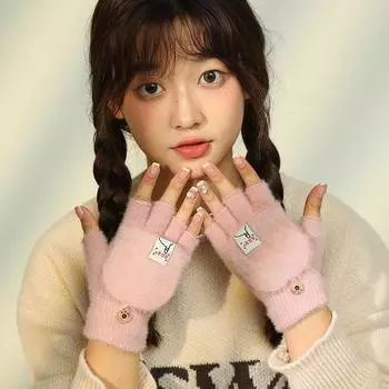 Вязаные теплые зимние утолщенные нескользящие плюшевые шерстяные мужские и женские перчатки для езды на велосипеде с сенсорным экраном износостойкие дышащие ветрозащитные перчатки Average Code