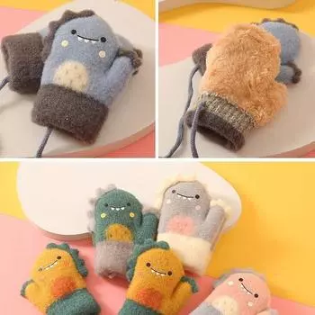 Вязаные толстые детские варежки для отдыха на открытом воздухе с изображением динозавра, детские перчатки, теплые осенне-зимние детские перчатки для девочек и мальчиков с закрытыми пальцами as the picture