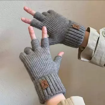 Вязаные толстые термальные перчатки с полупальцами для женщин и мужчин, зимние, уличные, теплые, шерстяные, для вождения, езды на велосипеде, перчатки без пальцев, варежки для сенсорных экранов чёрный