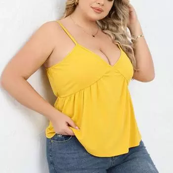 Вязаные топы без рукавов, женская летняя одежда, свободные повседневные жилеты на бретелях, высокоэластичные тонкие майки с v-образным вырезом, большие размеры 28064 L чёрный