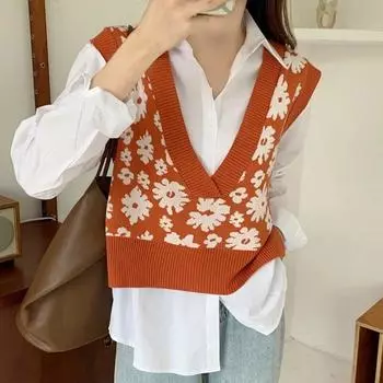 Вязаные топы для девочек, женский вязаный свитер с V-образным вырезом, жилет, пуловер без рукавов, топ