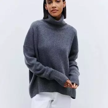 Вязаные топы, однотонная свободная одежда с длинными рукавами, осенне-зимние модные пуловеры, женские свитера с воротником 30404 S белый