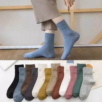 Вязаные женские носки, модные однотонные длинные носки, женские осенне-зимние носки в стиле Харадзюку в стиле винтаж 1 pair синий