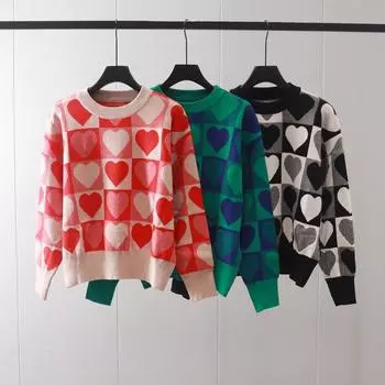 Вязаные женские свитера большого размера с принтом, осенне-зимний модный джемпер в стиле Харадзюку L чёрный