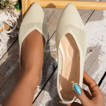 Вязаные женские туфли с дышащей мягкой подошвой, новые удобные, с острым носком и плоским дном, с неглубоким горлом, повседневные туфли на одну ногу 36 бежевый