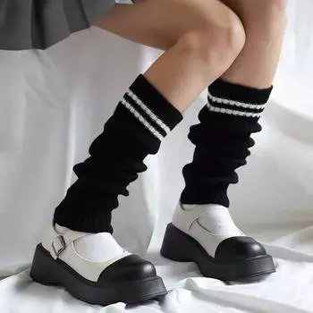 Вязаные зимние полосатые женские гетры Heap Heap Socks Lolita JK Foot Cover Hip-hop Rock Socks белый