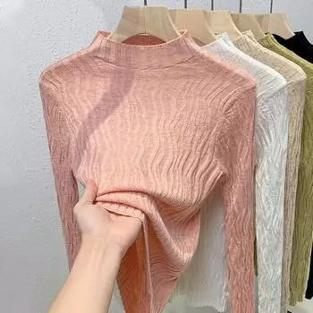 Вязаный базовый свитер для женской одежды, полувысокий ворот, шерстяной свитер с поясом и эластичным верхом S белый