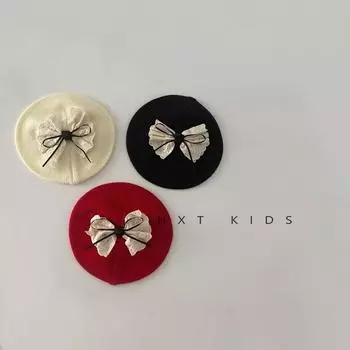 Вязаный берет с бантом для младенца, осенне-зимняя детская тонкая шерстяная шапка для мужчин и детей hat circumference 43-48cm/6 months-2 years old