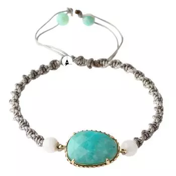 Вязаный браслет из натурального камня макраме с амазонитом и лунным камнем