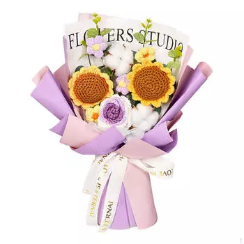 Вязаный букет из бонч, сделанный вручную фиолетовый