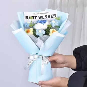 Вязаный букет из искусственных цветов на дни рождения и особые случаи Blue Rose