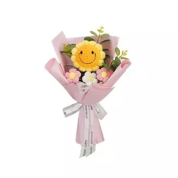 Вязаный букет «Улыбающийся подсолнух», имитация букета, украшение для дома