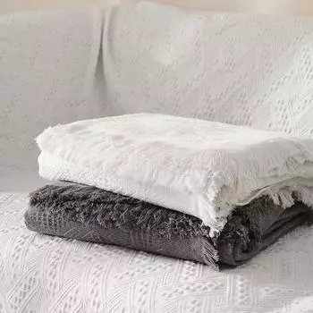 Вязаный чехол для дивана, одеяло, коврик для пикника, пледы с кисточками, однотонное полотенце для дивана, мебель для гостиной, декор, гобелен 90x90cm белый