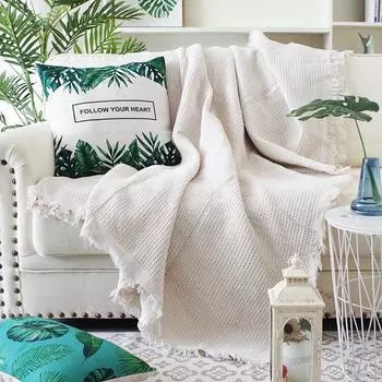 Вязаный чехол для дивана, одеяло с кисточками, гобелен для кровати, стола, дорожный декор, одеяла для дома, отеля, хлопковое постельное белье, офис 90x90cm белый