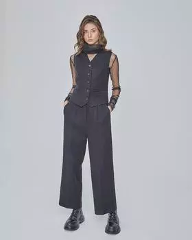 Вязаный черный комплект брюк-жилета Palazzo