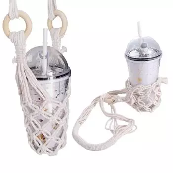 Вязаный держатель для бутылок с водой, вязаный крючком в стиле бохо, переноска для бутылок с вином для кемпинга белый