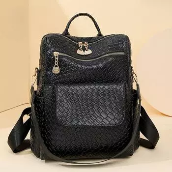 Вязаный двойной спинкой новый модный женский рюкзак из искусственной кожи, большая вместительная дорожная сумка для отдыха на открытом воздухе, модный повседневный рюкзак