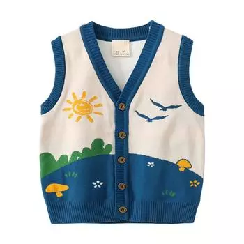 Вязаный кардиган без рукавов для маленьких девочек и мальчиков, жилет с v-образным вырезом, детский кардиган, свитера, одежда на весну и осень 110