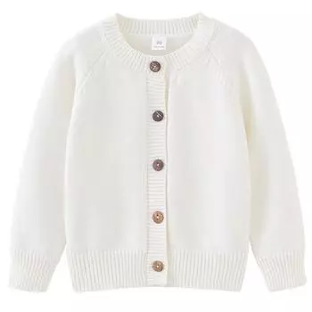 Вязаный кардиган для девочек, милый, с длинным рукавом, круглым вырезом, однотонный свитер на пуговицах, топы на осень-зиму 130cm белый