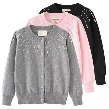 Вязаный кардиган для девочек, весенне-осенний детский вязаный кардиган из хлопка 90cm розовый