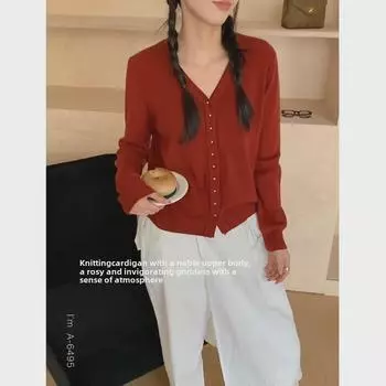 «Вязаный кардиган Du Xiaozhai с V-образным вырезом — женский, облегающий, высокого класса, осенний стиль»