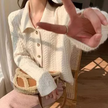 Вязаный кардиган Fried Dough Twists, нежный женский свитер на весну и осень, однотонный свитер с длинными рукавами, женский кардиган One Size чёрный