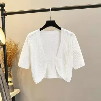 Вязаный кардиган из ледяного шелка, женский летний тонкий короткий рукав, платье-слинг, короткий жилет, верхняя одежда, сочетается с короткой шалью и рубашкой от солнца