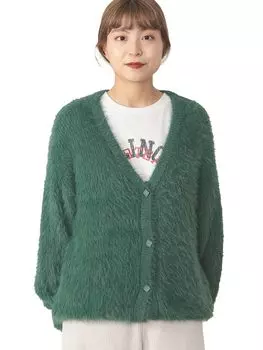 Вязаный кардиган из пряжи «Перо» ЗЕЛЕНЫЙ БЕСПЛАТНО [Beams Heart] L/S для женщин зелёный