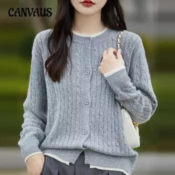 Вязаный кардиган, куртка, женский осенний свитер с цветными блоками, повседневный топ с длинными рукавами и вышивкой M тёмно-синий