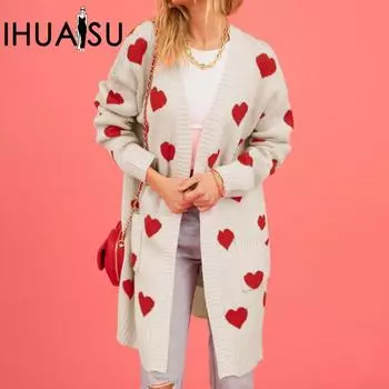 Вязаный кардиган Love Love IHUASU с v-образным вырезом и карманами средней длины IHUASU S розовый