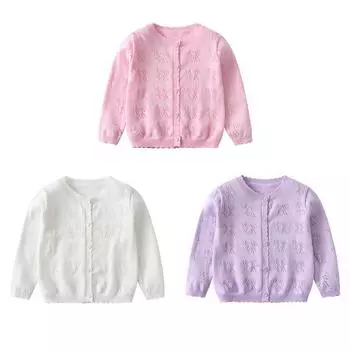 Вязаный кардиган на пуговицах для девочек от 1 до 7 лет, пальто с длинными рукавами 110