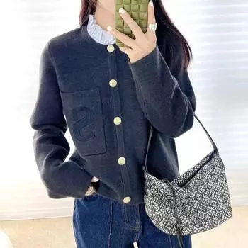 Вязаный кардиган осень/зима 2022 года со съемным воротником и металлической пряжкой Large