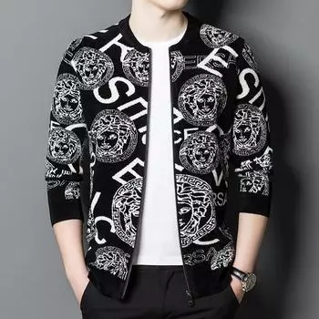 Вязаный кардиган, пальто, мужской деловой повседневный тренд, осень/зима, бейсбольный воротник, застежка-молния, принтованный свитер 165/M