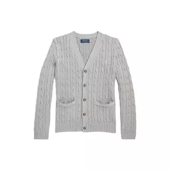 Вязаный кардиган Polo Ralph Lauren Ss23 однотонный V-образный вырез однобортный длинный рукав женские кардиганы серый 323882842-001 L