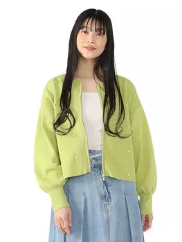 Вязаный кардиган с двойной молнией и жемчугом ЛАЙМ ОДИН РАЗМЕР [Beams Heart] L/S (Ручная стирка) Женский