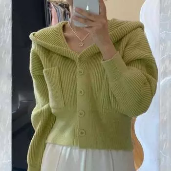 Вязаный кардиган с капюшоном, женский, весна-осень, универсальный, повседневный, с большим карманом, однотонный, с длинными рукавами, свитер, куртка, топ one size fits all