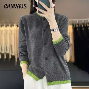 Вязаный кардиган с круглым вырезом, контрастного цвета, женская осенне-зимняя кофта, цветная блокировка снаружи, короткий параграф, утолщенные топы M светло-серый