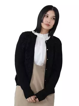 Вязаный кардиган с кружевом спереди ЧЕРНЫЙ ОДИН РАЗМЕР [Beams Heart] L/S женский чёрный