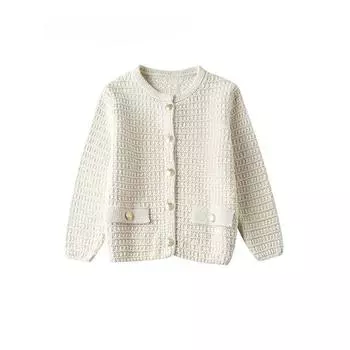 Вязаный кардиган с пайетками и бисером для женщин, однобортный свитер с длинным рукавом и лацканами, женский трикотаж 2024 года, весна-зима S белый